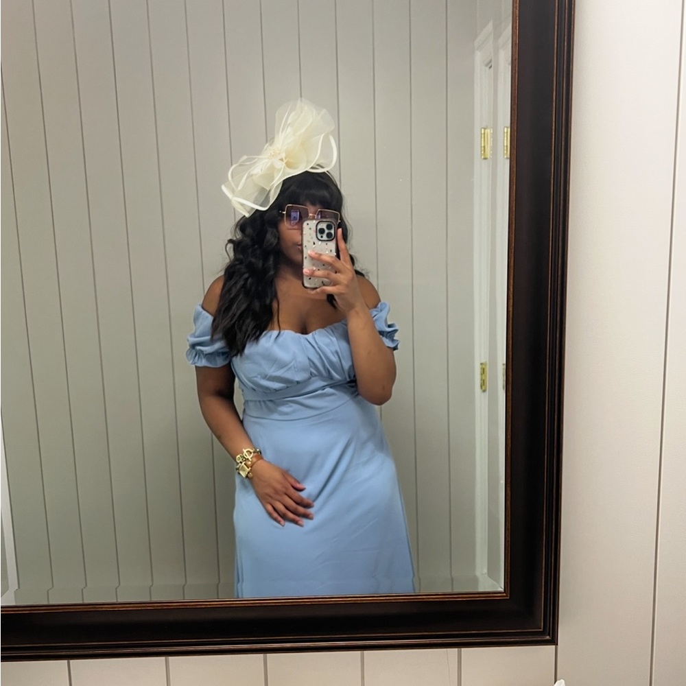 Elegant Blue Off-Shoulder Dress